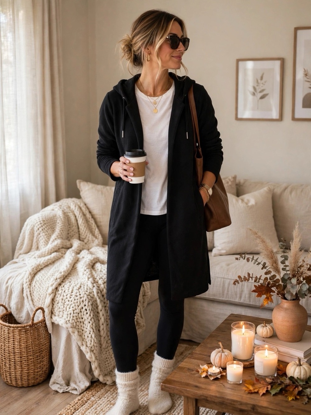Noisy May Black Long Hooded Cardigan Coatigan | Size M
